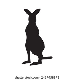 black kangaroo silhouette isolated on white. Kangaroo cartoon simple vector icon illustration. kangaroo animal design element.