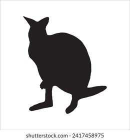 black kangaroo silhouette isolated on white. Kangaroo cartoon simple vector icon illustration. kangaroo animal design element.