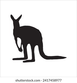 black kangaroo silhouette isolated on white. Kangaroo cartoon simple vector icon illustration. kangaroo animal design element.