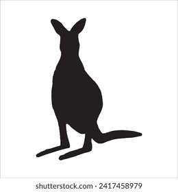 black kangaroo silhouette isolated on white. Kangaroo cartoon simple vector icon illustration. kangaroo animal design element.