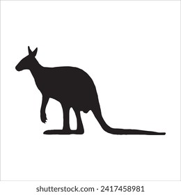 black kangaroo silhouette isolated on white. Kangaroo cartoon simple vector icon illustration. kangaroo animal design element.