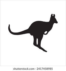 black kangaroo silhouette isolated on white. Kangaroo cartoon simple vector icon illustration. kangaroo animal design element.