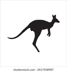 black kangaroo silhouette isolated on white. Kangaroo cartoon simple vector icon illustration. kangaroo animal design element.