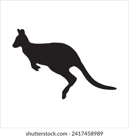 black kangaroo silhouette isolated on white. Kangaroo cartoon simple vector icon illustration. kangaroo animal design element.