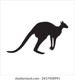 black kangaroo silhouette isolated on white. Kangaroo cartoon simple vector icon illustration. kangaroo animal design element.