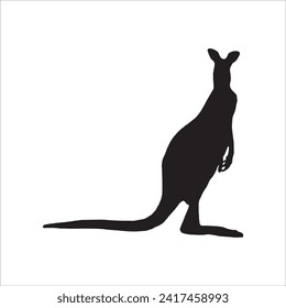 black kangaroo silhouette isolated on white. Kangaroo cartoon simple vector icon illustration. kangaroo animal design element.