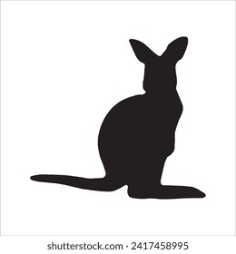 black kangaroo silhouette isolated on white. Kangaroo cartoon simple vector icon illustration. kangaroo animal design element.