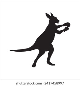 black kangaroo silhouette isolated on white. Kangaroo cartoon simple vector icon illustration. kangaroo animal design element.Kangaroo in boxing pose.