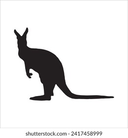 black kangaroo silhouette isolated on white. Kangaroo cartoon simple vector icon illustration. kangaroo animal design element.