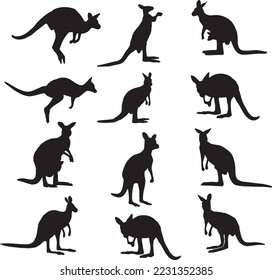 Black Kangaroo Vector Art Icons .