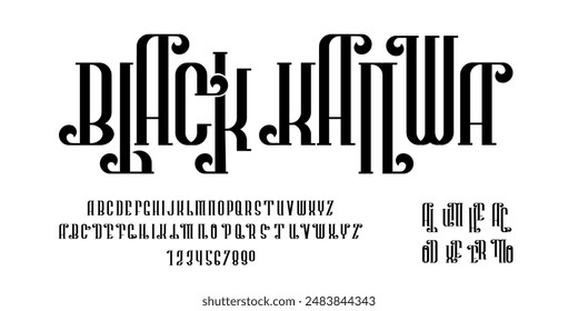 Black Kanwa. Elegant Font Uppercase Lowercase and Number. Classic Lettering Minimal Fashion Designs. Typography modern serif fonts regular decorative vintage concept. vector illustration