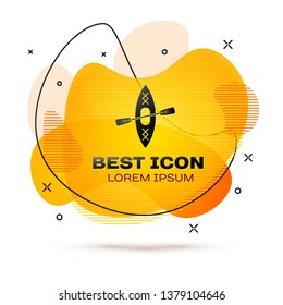 Black Kayak and paddle icon isolated on white background. Kayak and canoe for fishing and tourism. Outdoor activities. Fluid color banner. Vector Illustration