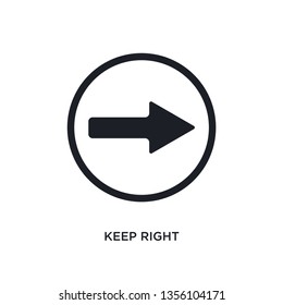 black keep right isolated vector icon. simple element illustration from traffic signs concept vector icons. keep right editable logo symbol design on white background. can be use for web and mobile