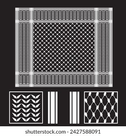 Black Keffiyeh Pattern In White Stripe Palestine