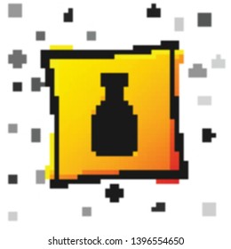 Black Ketchup bottle icon isolated on white background. Yellow square button. Vector Illustration