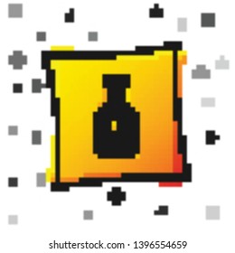 Black Ketchup bottle icon isolated on white background. Yellow square button. Vector Illustration