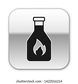 Black Ketchup bottle icon isolated on white background. Silver square button. Vector Illustration