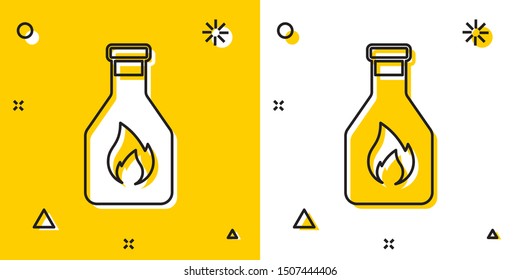 Black Ketchup bottle icon isolated on yellow and white background. Random dynamic shapes. Vector Illustration