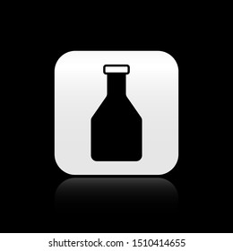 Black Ketchup bottle icon isolated on black background. Silver square button. Vector Illustration