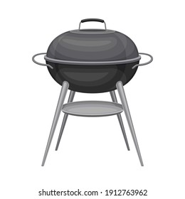 Black Kettle Barbecue Grill with Closed Lid Cooking Vector Illustration