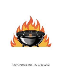 Uma grelha preta com chamas vibrantes perfeita para cozinhar ao ar livre