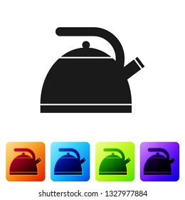 Black Kettle with handle icon isolated on white background. Teapot icon. Set icon in color square buttons. Vector Illustration