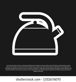 Black Kettle with handle icon isolated on black background. Teapot icon. Vector Illustration