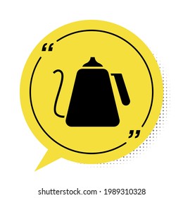 Black Kettle with handle icon isolated on white background. Teapot icon. Yellow speech bubble symbol. Vector Illustration