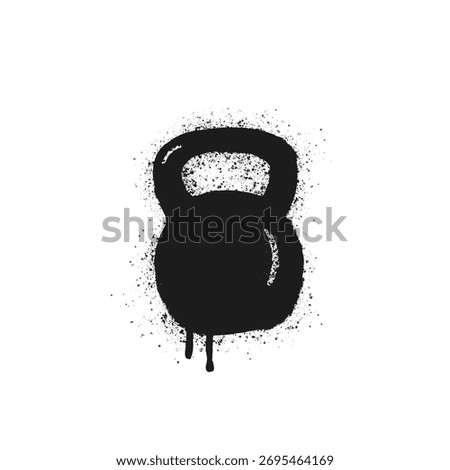 Black kettlebell graffiti icon created in spray paint style on white background. Sport and fitness symbol with grunge texture, paint splashes, and dripping effect. Vector illustration for gym, workout