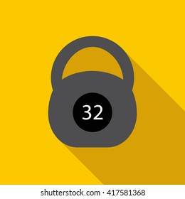 Black kettlebell icon, flat style