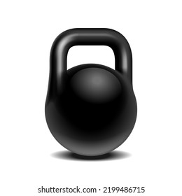 Black kettlebell isolated on white background. Tool for sports, fitness equipment. 3D realistic vector illustration.
