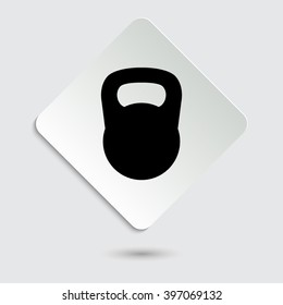Black kettlebell - black vector icon  on a paper button