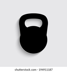 Black kettlebell vector icon with shadow on a grey background