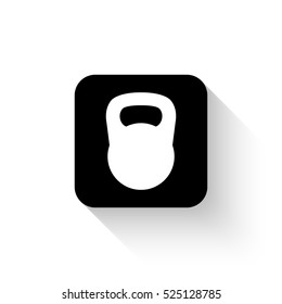 Black kettlebell - white vector  icon with shadow