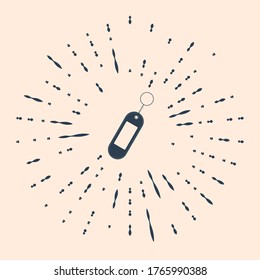 Black Key chain icon isolated on beige background. Blank rectangular keychain with ring and chain for key. Abstract circle random dots. Vector Illustration