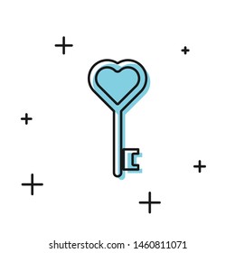 Black Key in heart shape icon isolated on white background.  Vector Illustration