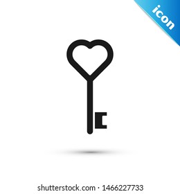 Black Key in heart shape icon isolated on white background.  Vector Illustration