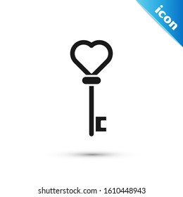 Black Key in heart shape icon isolated on white background.  Vector Illustration