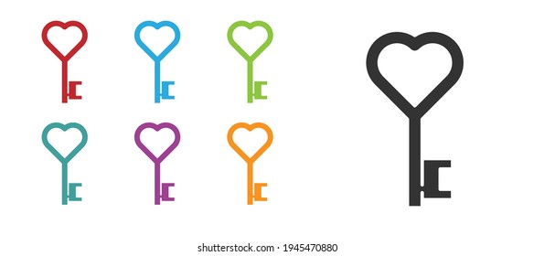 Black Key in heart shape icon isolated on white background. Valentines day symbol. Set icons colorful. Vector