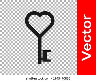 Black Key in heart shape icon isolated on transparent background. Valentines day symbol.  Vector