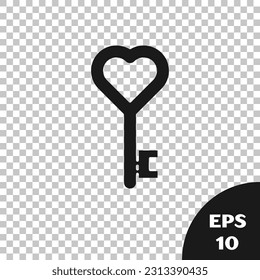 Black Key in heart shape icon isolated on transparent background. 8 March. International Happy Women Day.  Vector Illustration