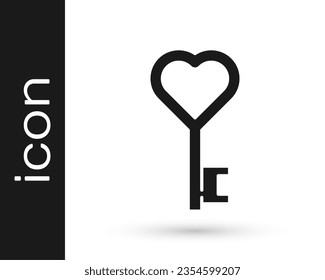 Black Key in heart shape icon isolated on white background. Valentines day symbol.  Vector