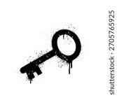 Black key icon graffiti spray painted urban street art vector