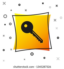 Black Key icon isolated on white background. Yellow square button. Vector Illustration