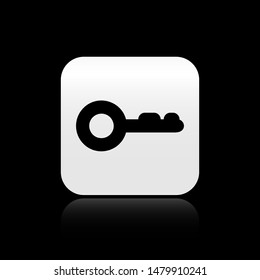 Black Key icon isolated on black background. Square button vector Illustration