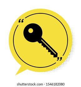 Black Key icon isolated on white background. Yellow speech bubble symbol. Vector Illustration