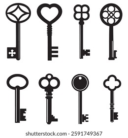 Black key icon set vector silhouette design isolated on white background