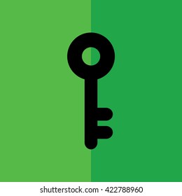 Black key icon vector illustration. Green background