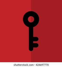 Black key icon vector illustration. Red background