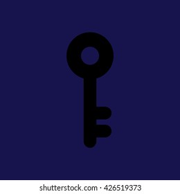 Black key icon vector illustration. Blue background